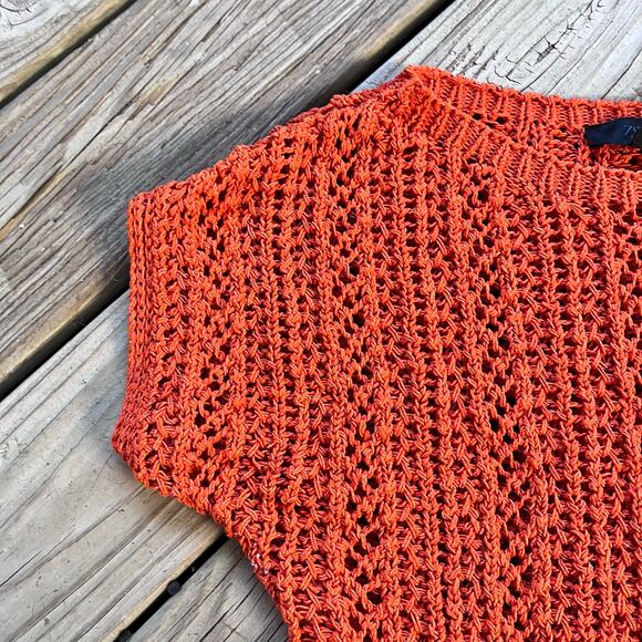 Zara Women's Orange Open Knit Cropped Sweater Top Size M - Picture 5 of 11